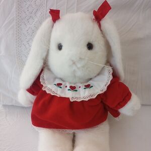 Adorable White Stuffed Bunny with Red Dress
